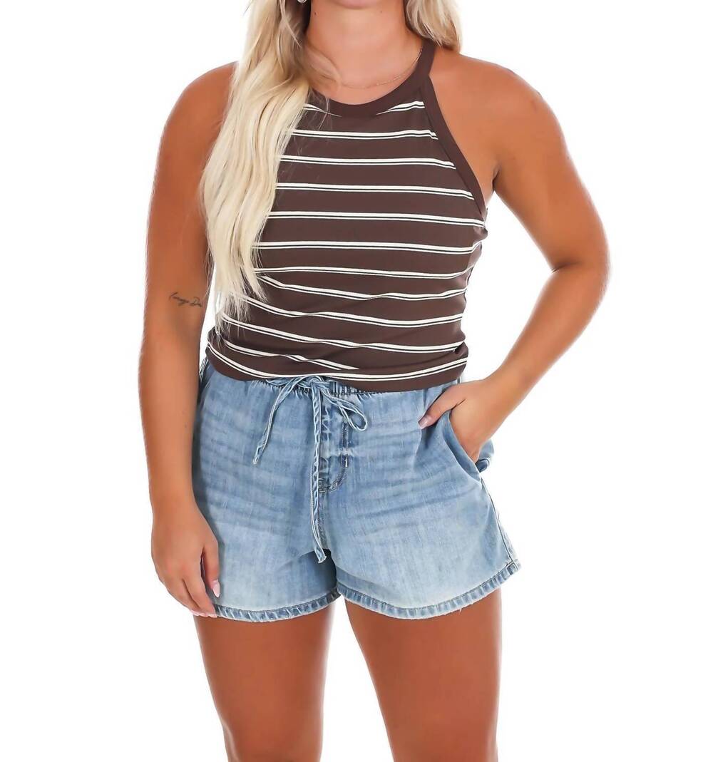NEW MIOU MUSE day trip stripe high neck tank top in brown